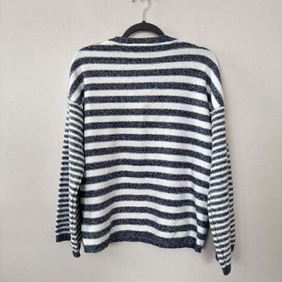 Criss Cross Striped Color Block Knitted Sweater Crew Neck Loose Pullover L - Picture 2 of 11